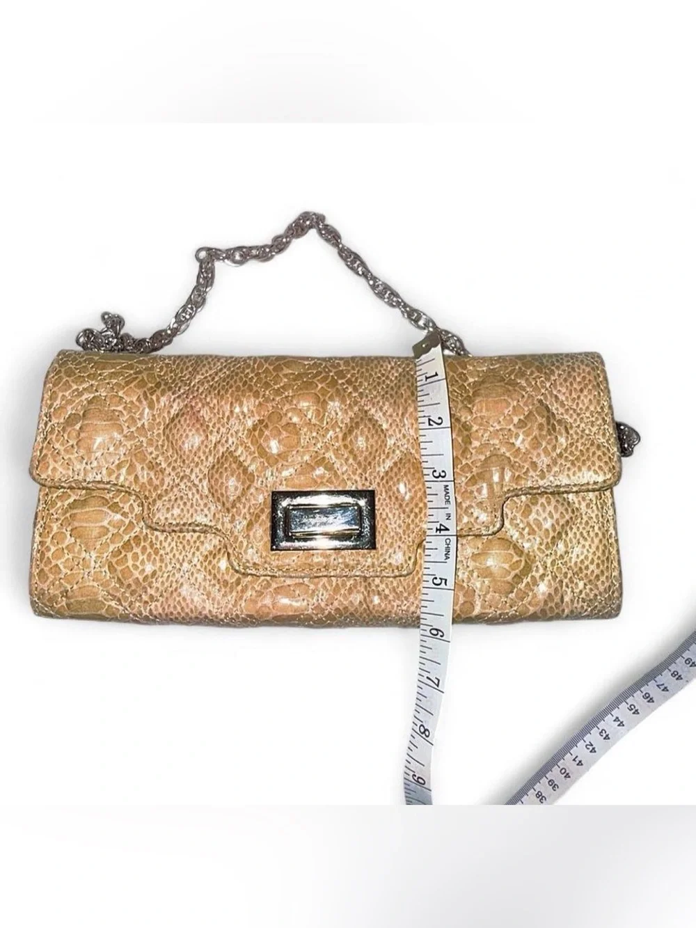 Sondra Robert’s Tan -Textured Snake Print Chain Clutch - Women Bags.